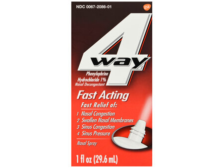 4-Way Phenylephrine Hydrochloride 1% Nasal Decongestant Spray Fast Acting