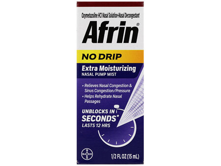 Afrin No Drip Extra Moisturizing Oxymetazoline HCl Nasal Decongestant Pump Mist