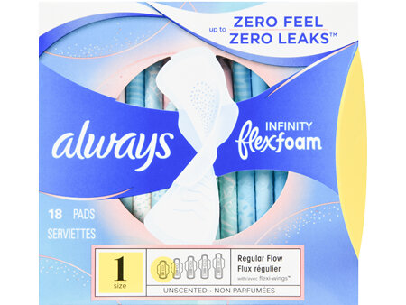 Always Infinity Flexfoam Pads Size 1 Regular Flow With Flexi-Wings Unscented
