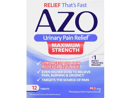 AZO Phenazopyridine Hydrochloride 99.5 mg Urinary Pain Relief Tablets Maximum Strength