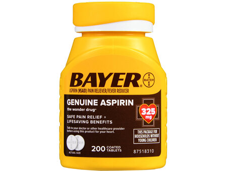 Bayer Genuine Aspirin 325 mg (NSAID) Pain Reliever/Fever Reducer Coated Tablets Easy Open Cap