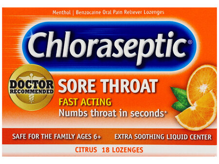 Chloraseptic Benzocaine Oral Pain Reliever Sore Throat Lozenges Citrus
