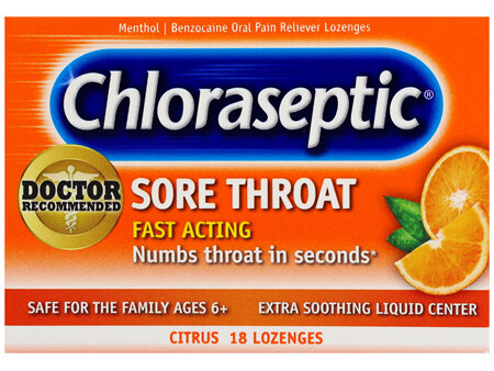 Chloraseptic Benzocaine Oral Pain Reliever Sore Throat Lozenges Citrus