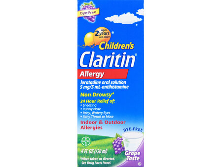 Claritin Children's Loratadine 5 mg/Antihistamine 24 Hour Allergy Oral Solution Dye-Free Grape