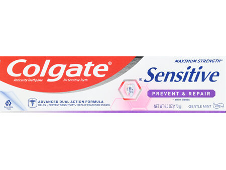 Colgate Sensitive Prevent & Repair + Whitening Anticavity Toothpaste Gentle Mint Maximum Strength