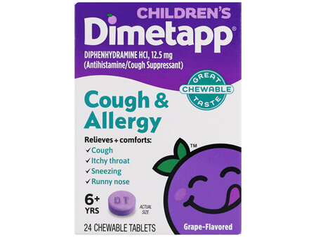 Dimetapp Children's Cough & Allergy Diphenhydramine HCl 12.5 mg Chewable Tablets Grape