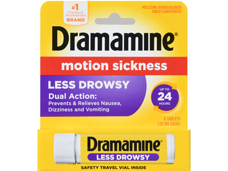 Dramamine Motion Sickness Meclizine Hydrochloride 25 mg Antiemetic Less Drowsy Tablets