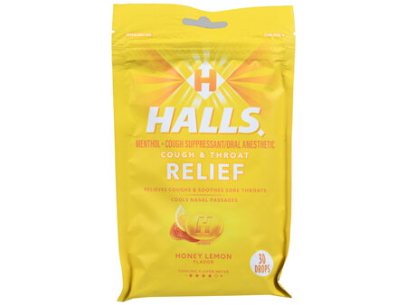 Halls Cough & Throat Relief Drops Honey Lemon