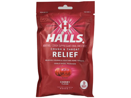 Halls Cough & Throat Relief Menthol Drops Cherry