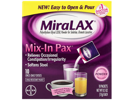 MiraLAX Polyethylene Glycol 3350 Osmotic Laxative Mix-In Pax Powder Unflavored