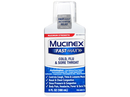 Mucinex Fast-Max Cold, Flu & Sore Throat Liquid Maximum Strength