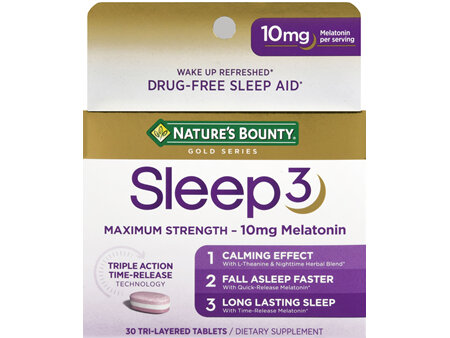 Nature's Bounty Sleep3 Melatonin 10 mg Maximum Strength Tri-Layered Tablets