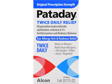 Pataday Olopatadine Hydrochloride Ophthalmic 0.1% Eye Allergy Itch Relief Solution Twice Daily