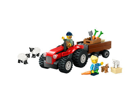 Red Farm Tractor With Trailer & Sheep