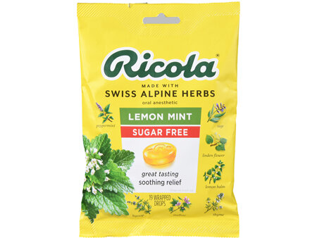 Ricola Oral Anesthetic Drops Sugar Free Lemon Mint