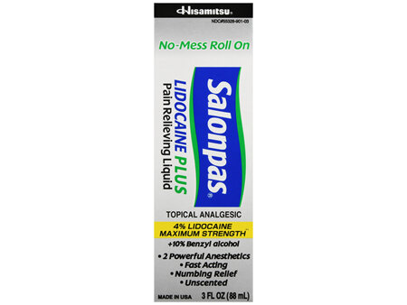 Salonpas Lidocaine 4% Plus Pain Relieving Liquid No-Mess Roll On