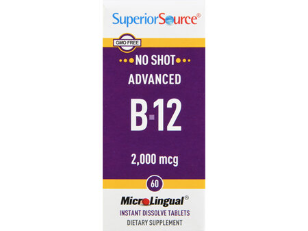 SuperiorSource No Shot Advanced B12 2,000 mcg MicroLingual Instant Dissolve Tablets