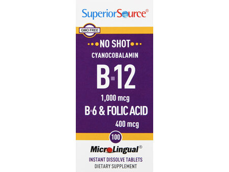 SuperiorSource No Shot B-12 1,000 mcg, B-6 And Folic Acid 400 mcg MicroLingual Instant Dissolve