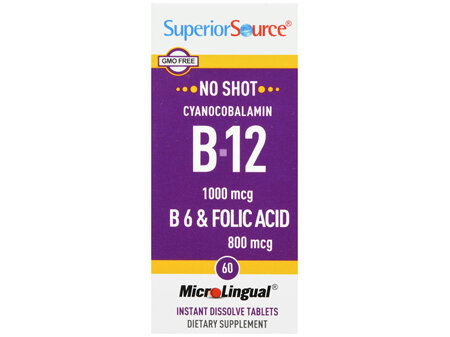 SuperiorSource No Shot B-12 1,000 mcg, B-6 And Folic Acid 800 mcg MicroLingual Instant Dissolve
