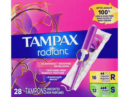 Tampax Radiant Tampons Regular/Super Absorbency Unscented