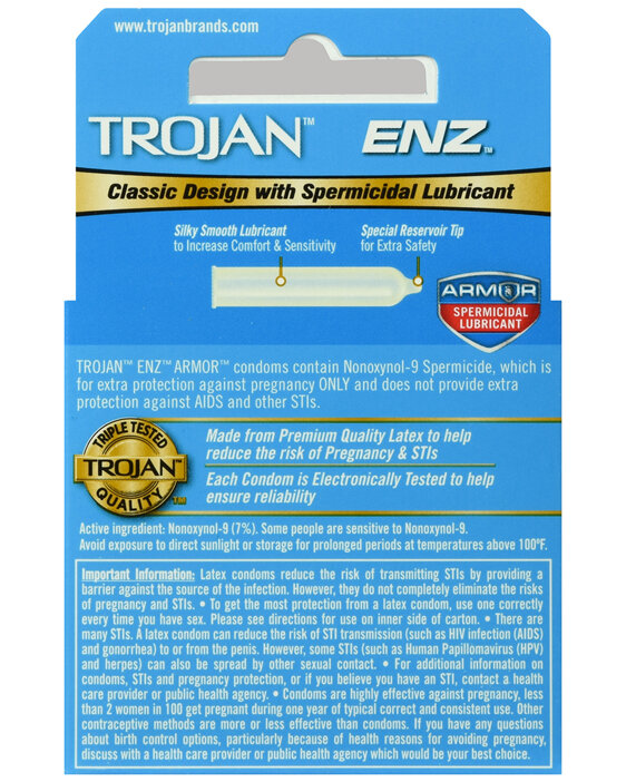 TROJAN ENZ Spermicidal Lubricated Latex Condoms - Rocky Ridge Drug Co. TROJAN ENZ Spermicidal Lubricated Latex Condoms - Rocky Ridge Drug Co.
