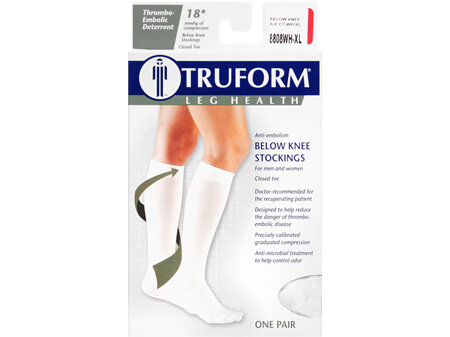 TRUFORM Anti-Embolism Below Knee Stockings Closed Toe Size XL White