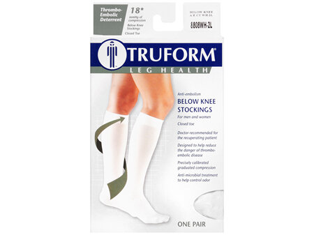TRUFORM Anti-Embolism Below Knee Stockings Closed Toe Size 2XL White