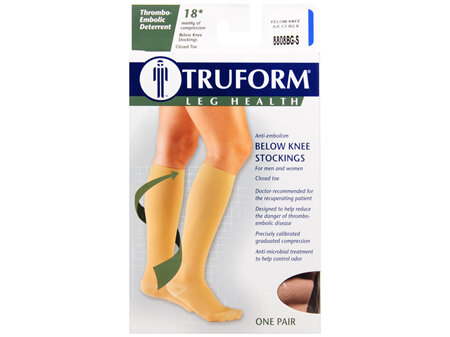TRUFORM Anti-Embolism Below Knee Stockings Closed Toe Size S Beige