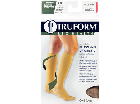 TRUFORM Anti-Embolism Below Knee Stockings Closed Toe Size XL Beige