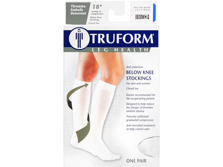 TRUFORM Anti-Embolism Below Knee Stockings Closed Toe Size S White