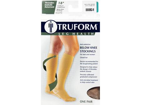 TRUFORM Anti-Embolism Below Knee Stockings Closed Toe Size M Beige