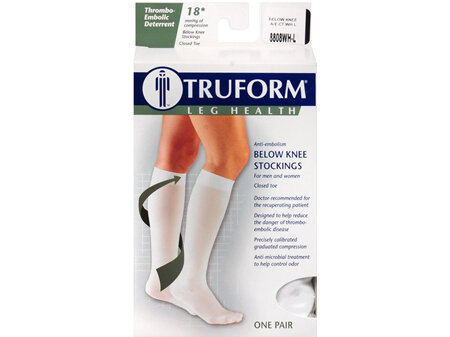 TRUFORM Anti-Embolism Below Knee Stockings Closed Toe Size L White