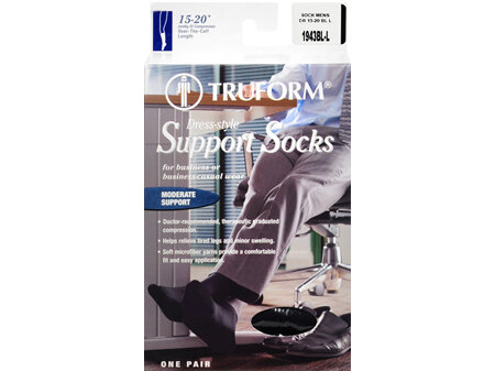 TRUFORM Dress Style Support Socks Moderate Compression Men's Size L Black