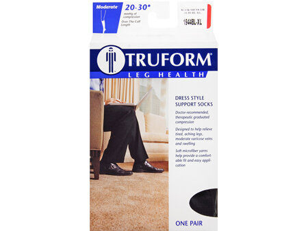TRUFORM Dress Style Support Socks Moderate Compression Men's Size XL Black