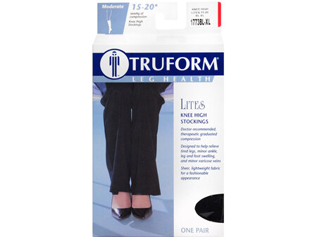 TRUFORM Lites Knee High Stockings Moderate Compression Size XL Black