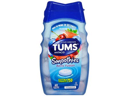 Tums Smoothies Extra Strength 750 Antacid Chewable Tablets Berry Fusion