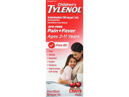 Tylenol Children's Pain + Fever Acetaminophen 160 mg Oral Suspension Dye-Free Cherry