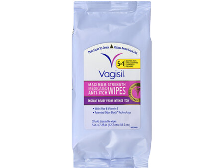 Vagisil 1% Pramoxine Hydrochloride Medicated Anti-Itch Wipes Maximum Strength