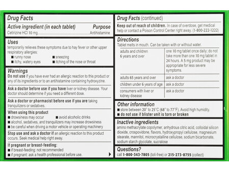 Zyrtec Children's Allergy Cetirizine HCl 10 mg 24 Hour Dissolve Tabs Citrus